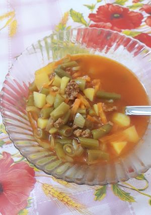 عکسی از دستور خوراک لوبیاسبز با گوشت چرخ کرده