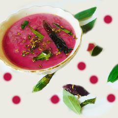 A picture of Beetroot pachadi Kerala style.