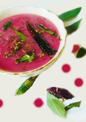 A picture of Beetroot pachadi Kerala style.