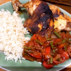 A picture of Sig's Spicy Tomato and Green Bean Sauce with Chicken.