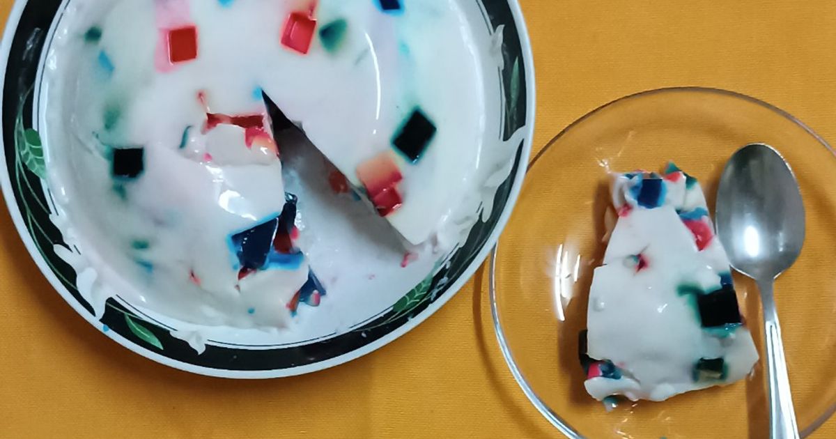 Milk Pudding With Colourful Jelly Recipe by Sangita Vyas - Cookpad