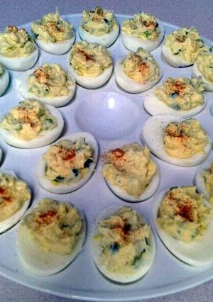 A picture of The best deviled eggs.