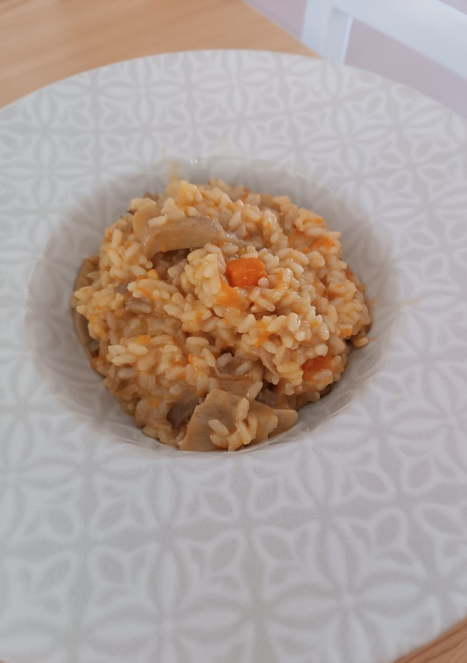 Una foto de Risotto de calabaza y setas