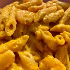 A picture of Carrot Cream Pasta w/ Shrimp.