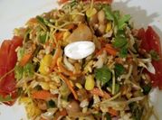 A picture of chickpea and leaf vegetable pea