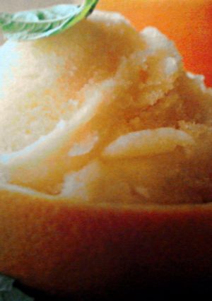 A picture of orange-basil sorbet.