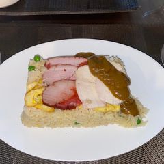 Special fried rice with curry sauce - UK chip shop style A picture of Special fried rice with curry sauce - UK chip shop style.