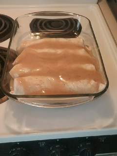A picture of Chicken and Stuffing Enchiladas.