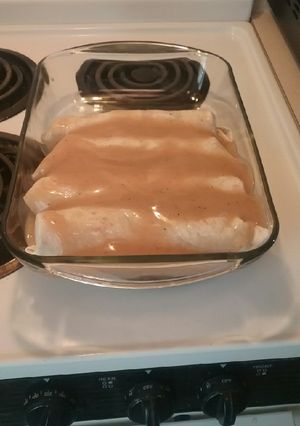 A picture of Chicken and Stuffing Enchiladas.