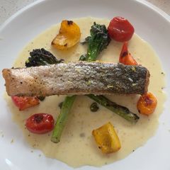 A picture of Salmon with White Wine Dijon Caper Cream Sauce.