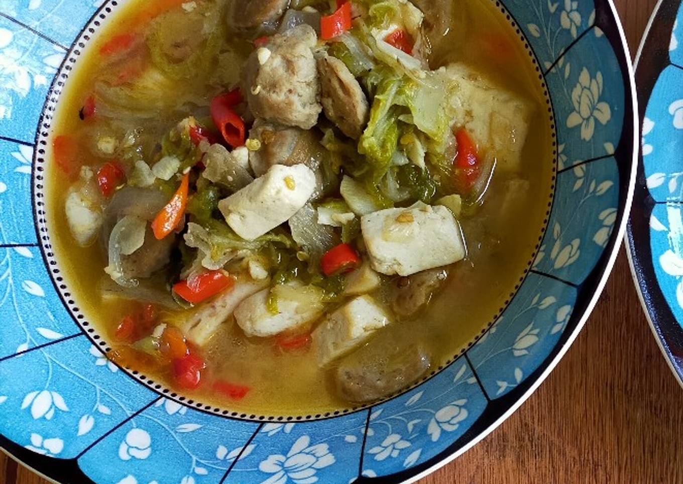 Oseng sawi putih bakso dan tahu