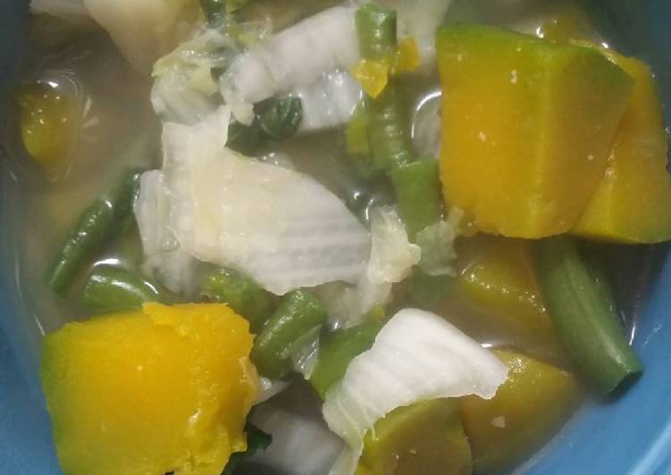 Bagaimana mengolah Sayur bening kacang panjang + labu kuning yang Lezat