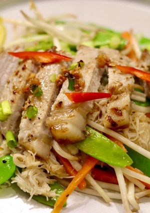 A picture of Asian Style Grilled pork chops with vermicelli noodles 🍜.