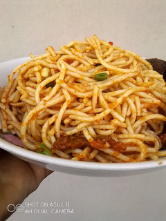 A picture of Beet Carrot Stir Fried Vegetable Pasta.