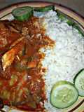 White Rice with catfish pepper soup and cucumber
