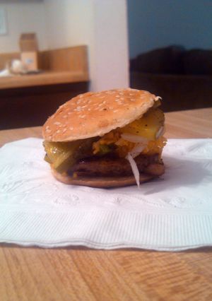 A picture of Tini tiny bacon burger.