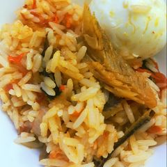 A picture of Oil rice and bonga fish.