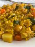 Arroz meloso de curry de garbanzos