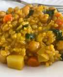Arroz meloso de curry de garbanzos