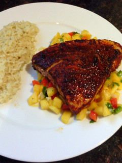 A picture of Pan Seared Blackened Tuna with Mango Salsa.