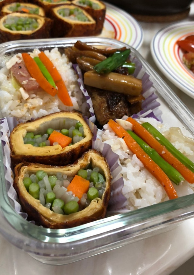 醬燒杏鮑菇豆皮/豆包卷便當 的食譜成品照片