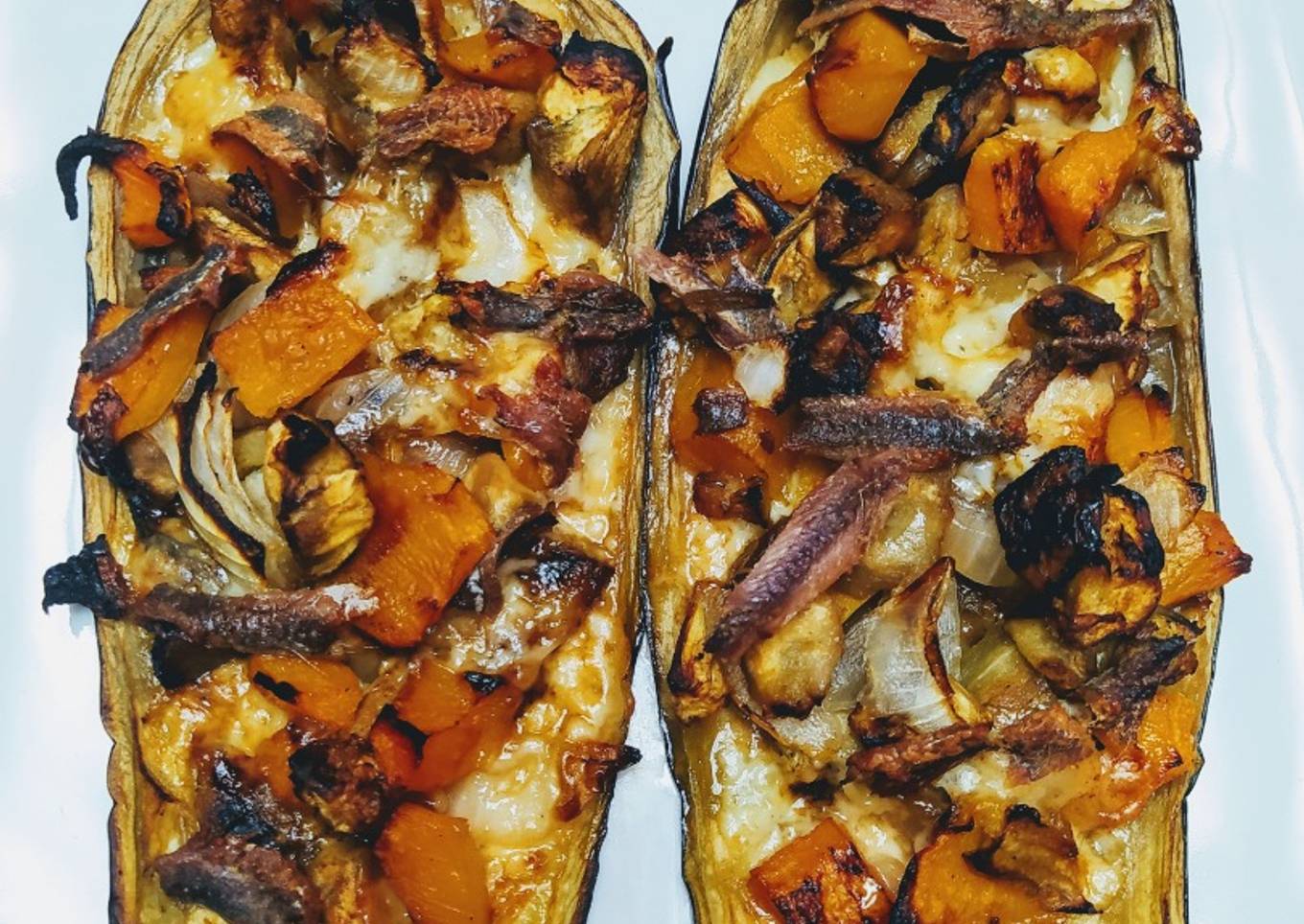 Berenjenas rellenas con calabaza asada y anchoas                                 