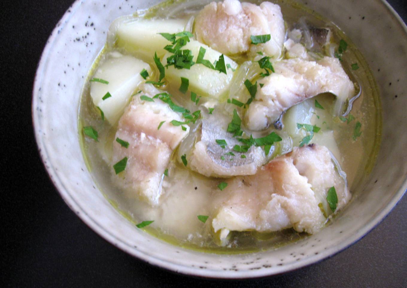 White Fish & Potato Garlic Soup