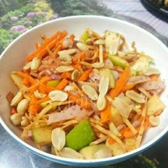 A picture of Thai Style Apple Ham Salad with Fish Strings Snack.