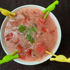 A picture of Watermelon Gazpacho cold soup.