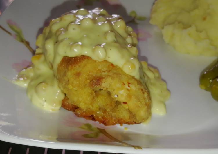 Baked cordon Bleu with creamy chicken corn sauce