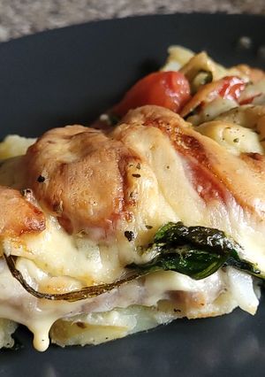 A picture of Gratin Pork Loin with Potatoes and Vegetables.