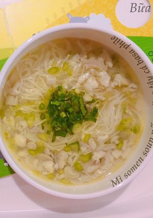 Hình của món Mì somen soup nấm măng tây cá basa phile - ăn dặm.