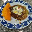 Tortilla de arvejas con puré de calabaza