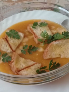 A picture of #teamcontest#team sugarnspice#cream of butternut soup#indianfood.