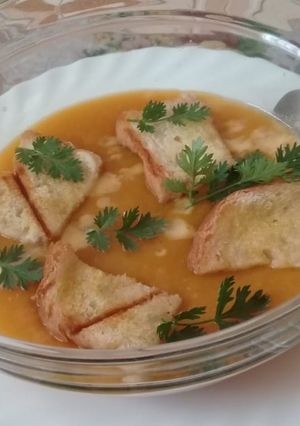 A picture of #teamcontest#team sugarnspice#cream of butternut soup#indianfood.