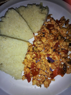 A picture of Fried Eggs with Ugali.