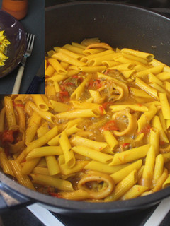 Una foto de Macarrones con anillas de pota