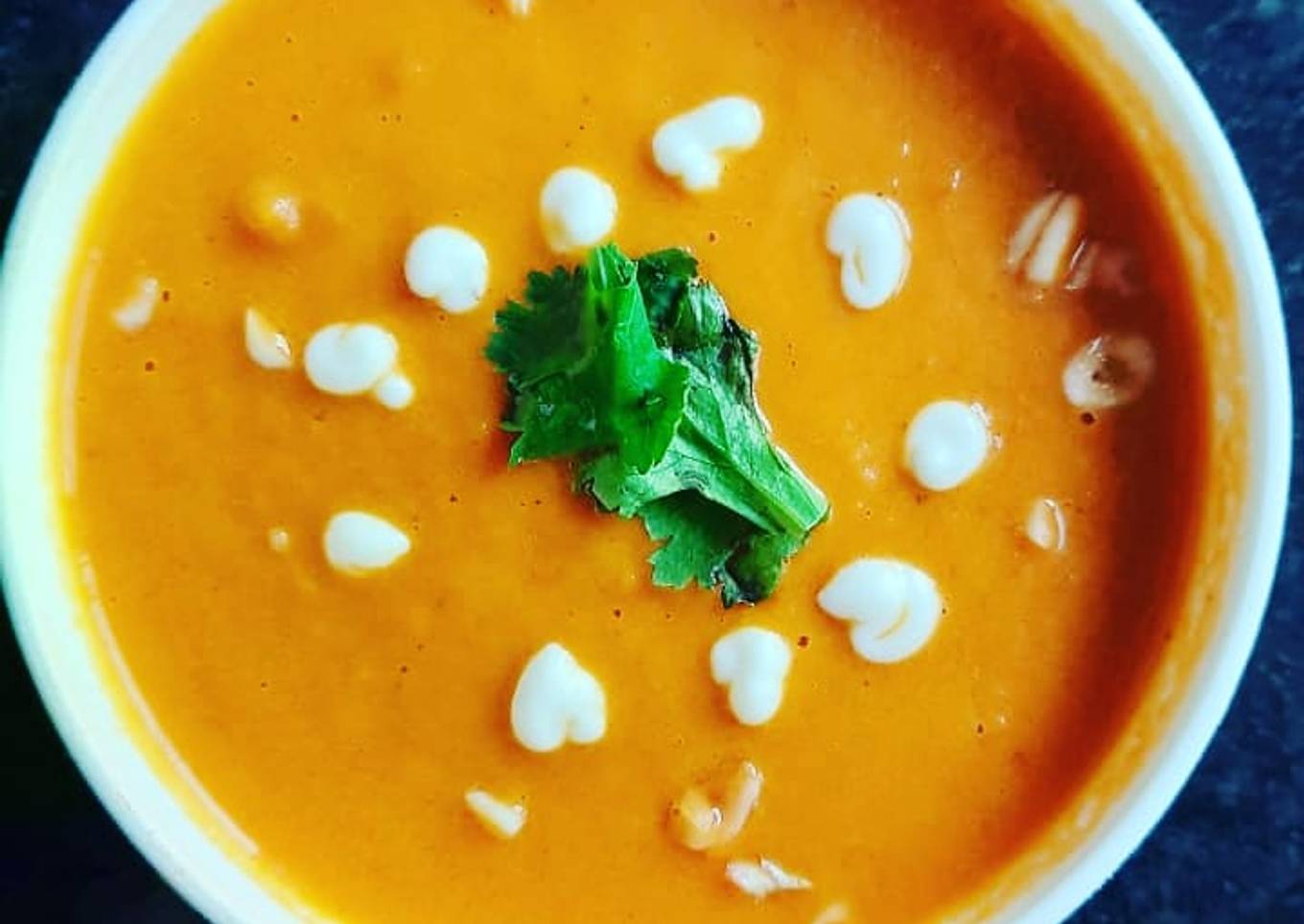 Caramelized Onion and toast tomato and carrot basil soup