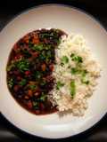 Porotos o frijoles multicolores con arroz