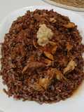Arroz Rojo con Caballa en tomate y puré de Ajos