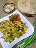 Stir fried zucchini with baba ganouj salad spread