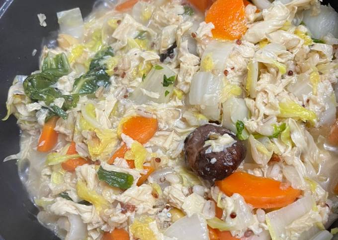 紅蘿蔔+勿仔魚+高纎穀飯+大白菜+奶油白菜+香菇+豆皮 食譜成品照片
