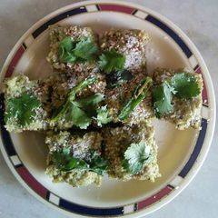 A picture of Whole moong dhokla.