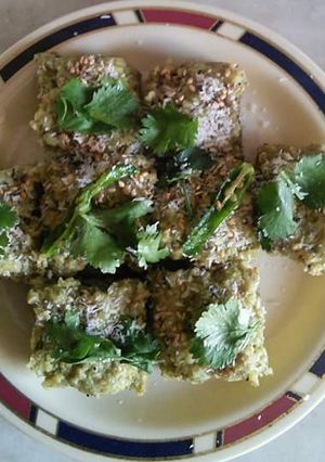 A picture of Whole moong dhokla.