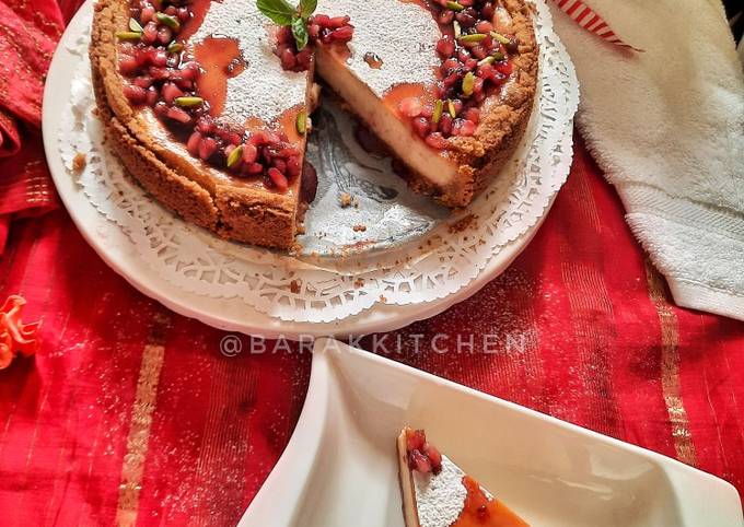 Simple Way to Make Super Quick Homemade Cheese Cake with Pomegranate compote