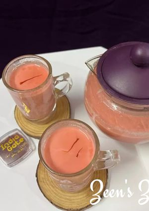 A picture of Roohafza Chai/Rose Tea.