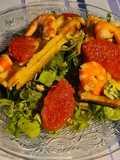 Gaufres crevettes et pamplemousse