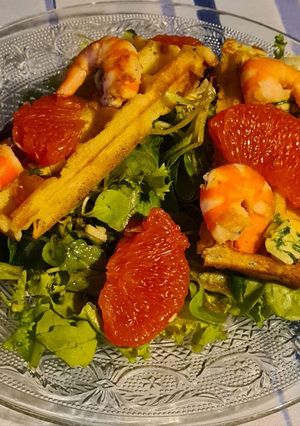 Une photo de Gaufres crevettes et pamplemousse