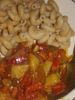 A picture of Irish Potato source with white macaroni.