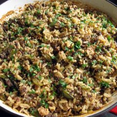 A picture of Oven-Baked Cajun Style Dirty Rice.